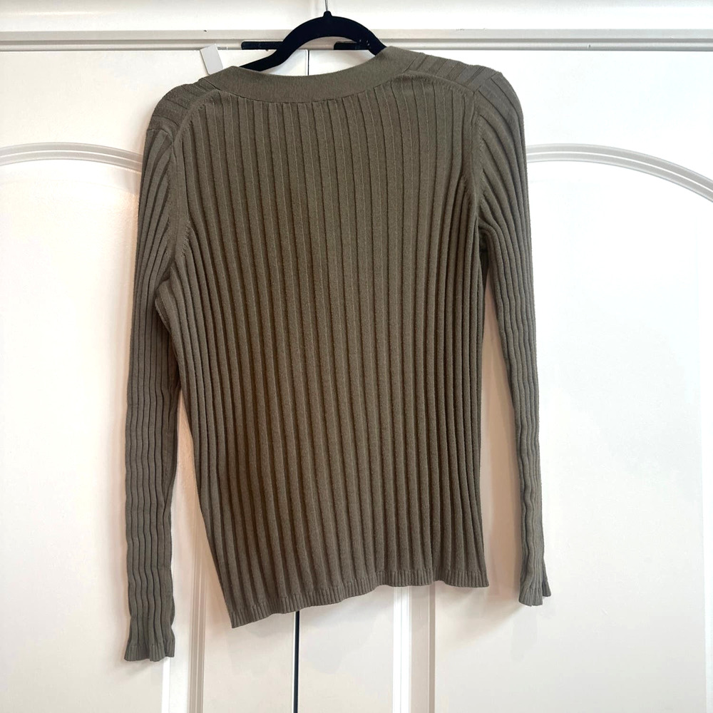 Talbots Petites Olive Green Ribbed Button Down Cardigan with Pockets - Picture 7 of 7